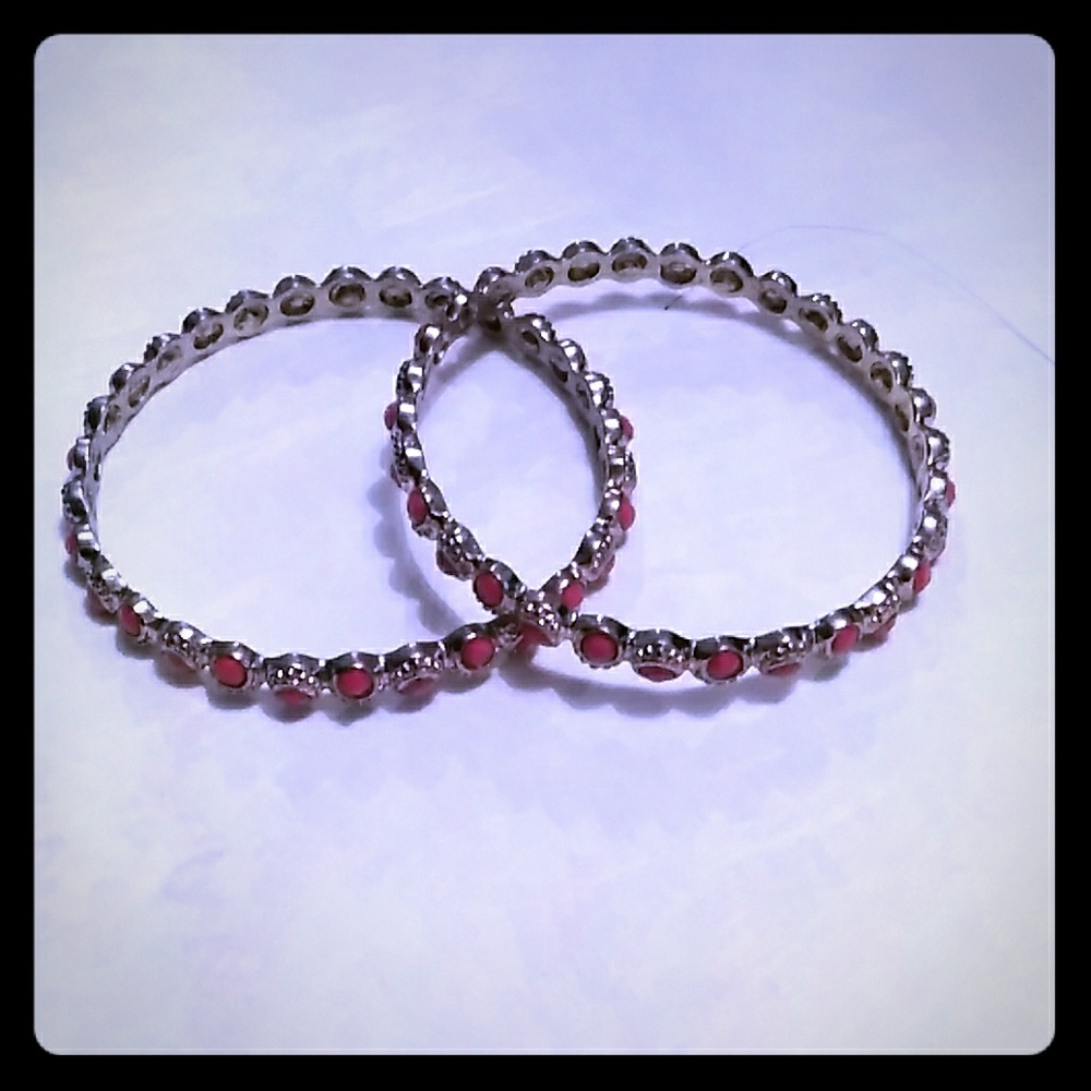Vintage Gold Tone Bangles With Coral -Like Stones